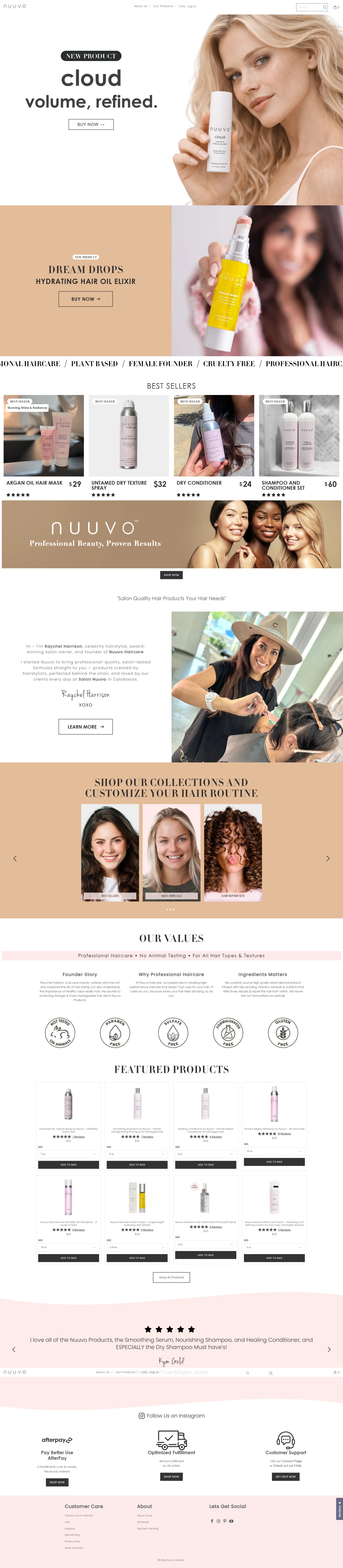 Nuuvo Haircare storefront built to convert paid traffic